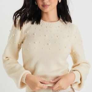 Lulus Undeniable Glow Ivory Pearl Pullover Sweater White - Size S